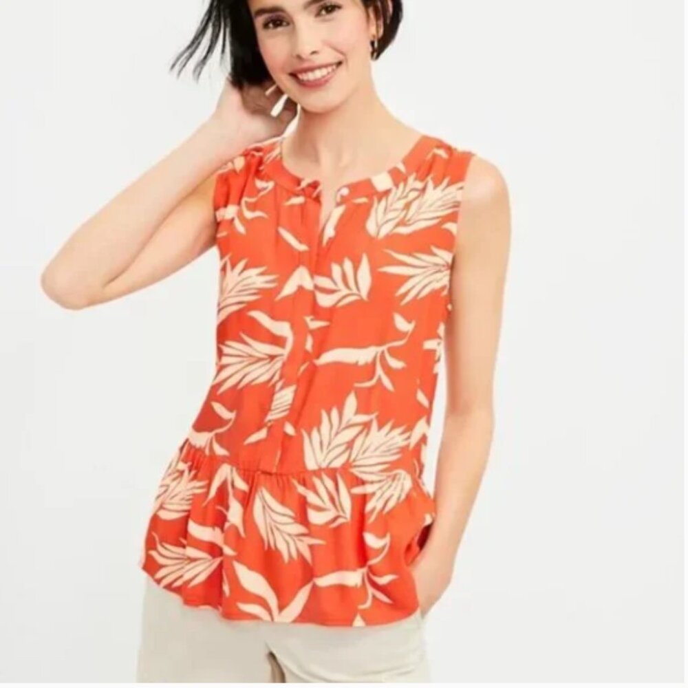 NWT LOFT Women's Palm Henley Peplum Shell Size S. 100% Rayon